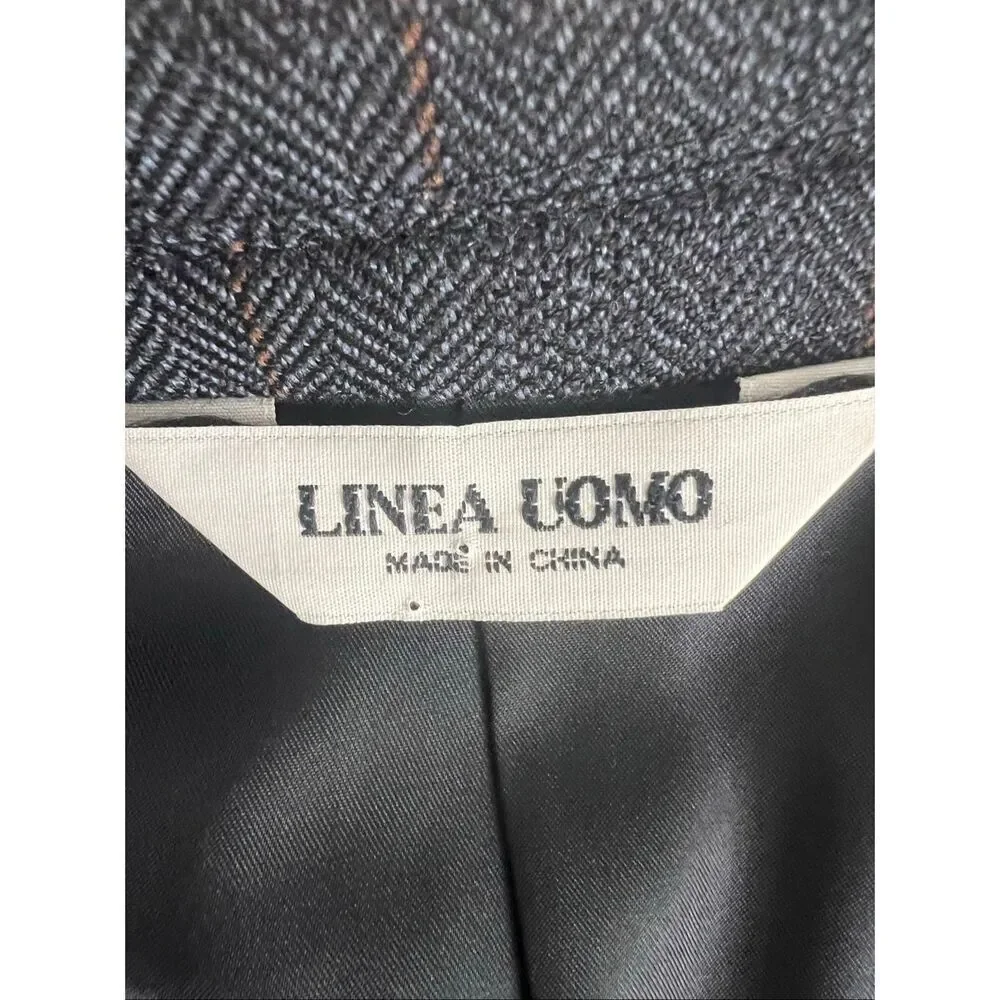 Linea OUMO Blue Plaid 100% Lambs Wool Men Blazer Size 42 Reg 3-Button Jacket